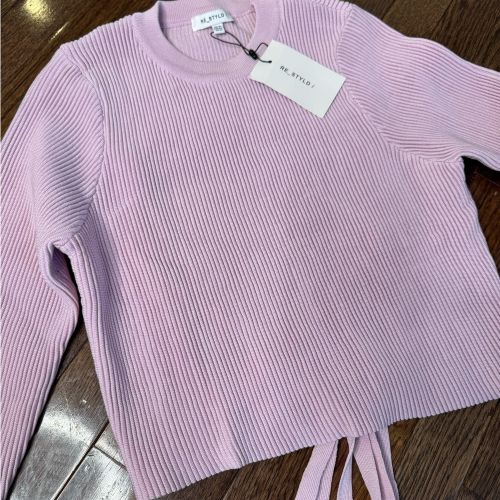 Re_Styld Pink Ribbed Cross Back Sweater - Picture 2 of 5